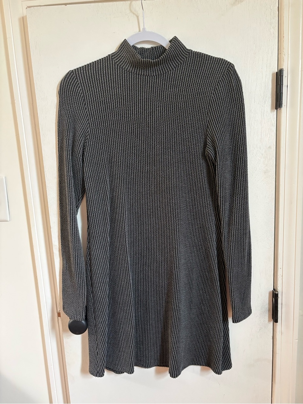 Moa Moa Charcoal Ribbed Mock Neck Long Sleeve Swing Dress